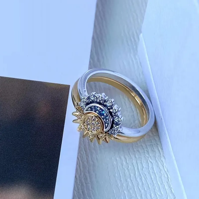 Amara | Sparkling Moon and Sun Silver Crystal Ring