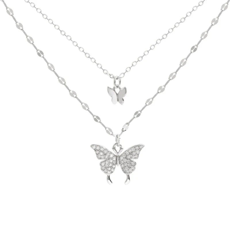 Vivienne | Elegant Silver Necklace Set with Shimmering Butterfly Pendant
