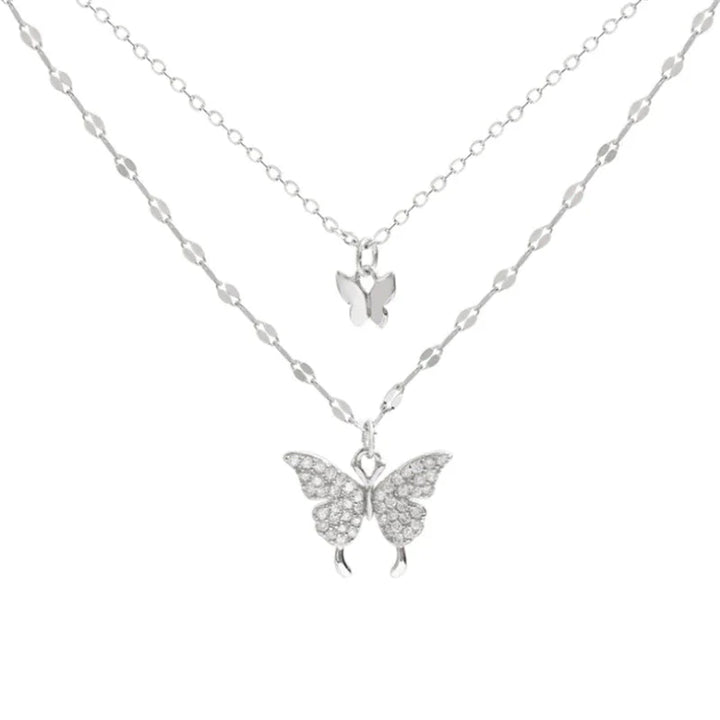Vivienne | Elegant Silver Necklace Set with Shimmering Butterfly Pendant