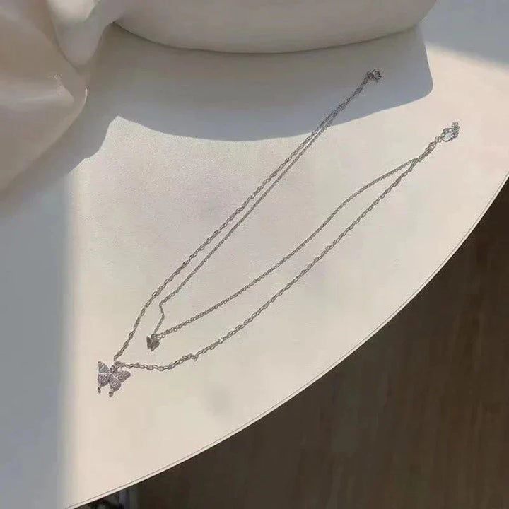 Vivienne | Elegant Silver Necklace Set with Shimmering Butterfly Pendant