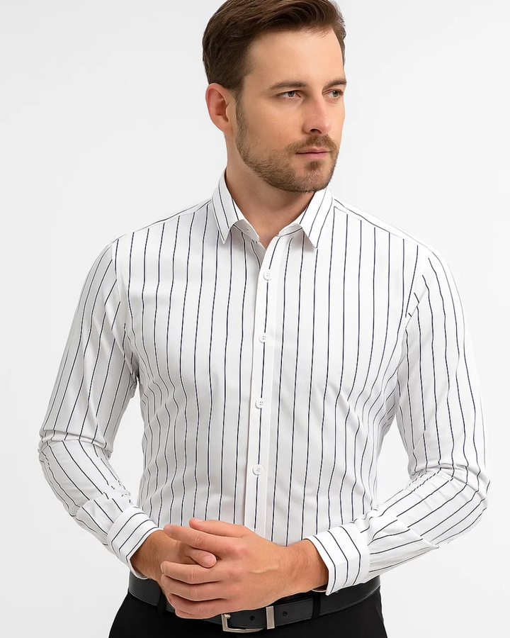 Tovan | Men’s Classic Long Sleeve Striped Collar Shirt
