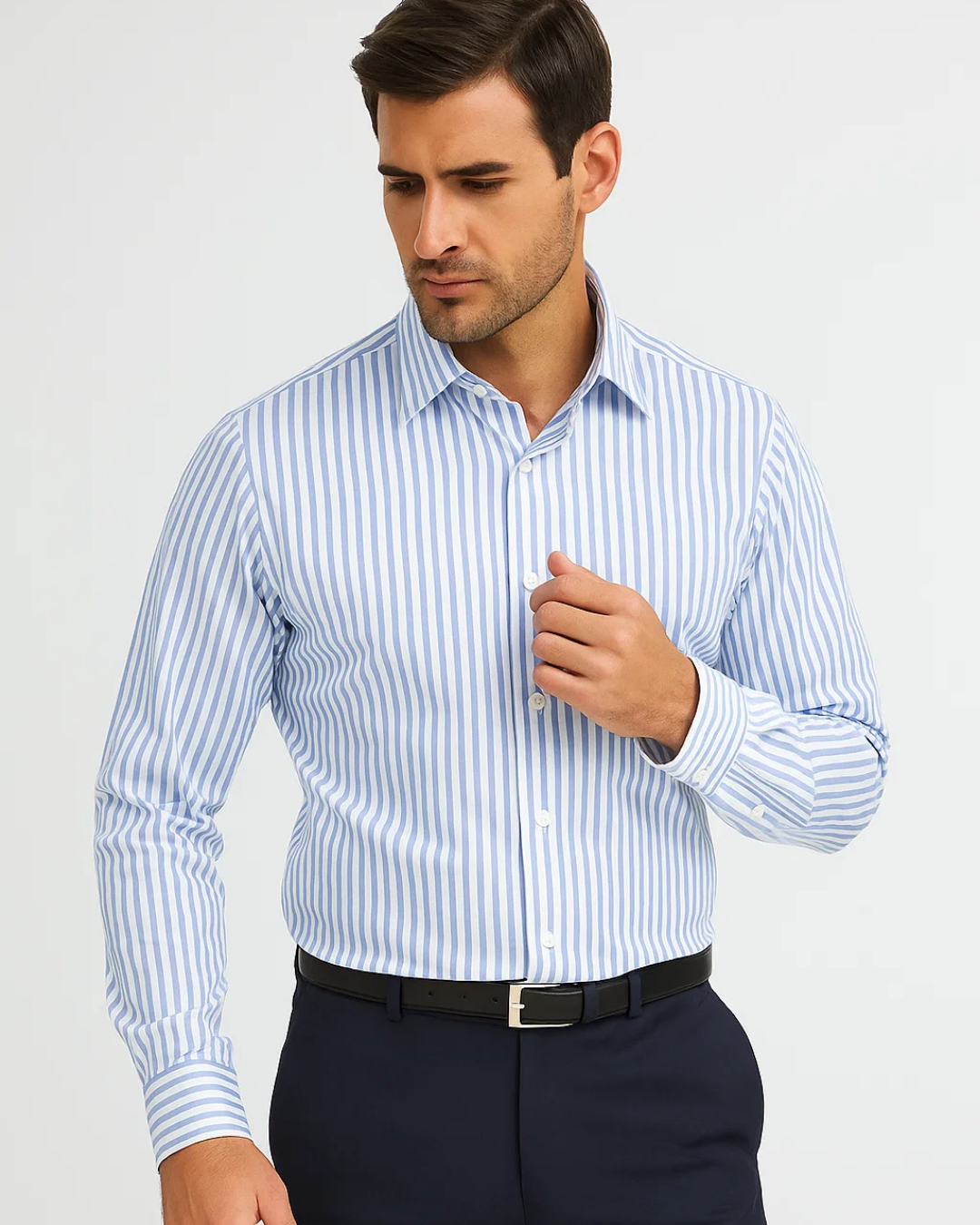 Tovan | Men’s Classic Long Sleeve Striped Collar Shirt