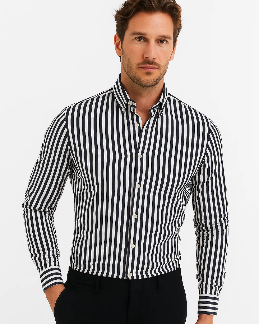 Tovan | Men’s Classic Long Sleeve Striped Collar Shirt
