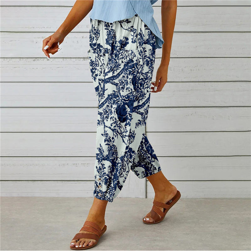 Zenobia | Vintage Print Wide Leg Pants for Women