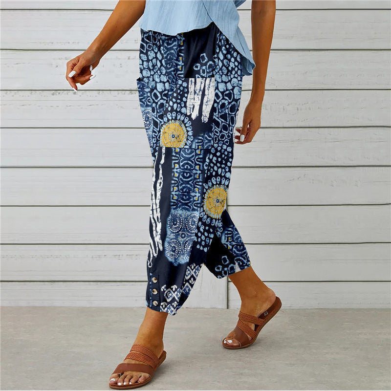 Zenobia | Vintage Print Wide Leg Pants for Women