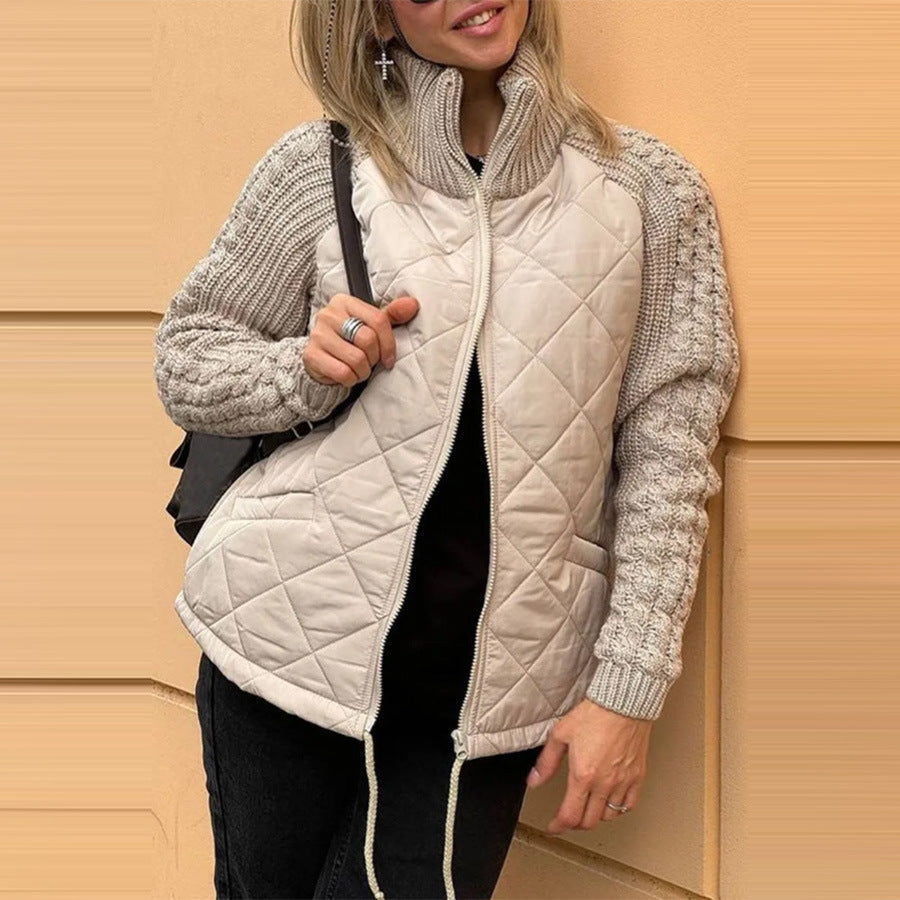 Women’s Quilted Woven Jacket with Stand Collar
