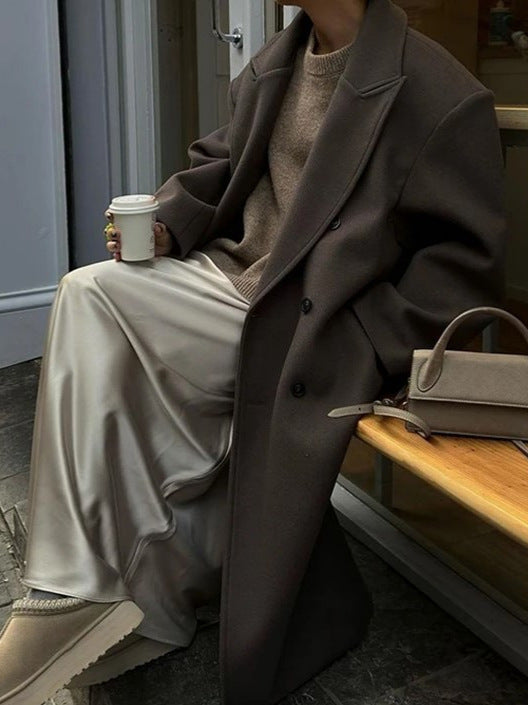 Oversized Women’s Double-Breasted Coat | Elegant Longline Mantel