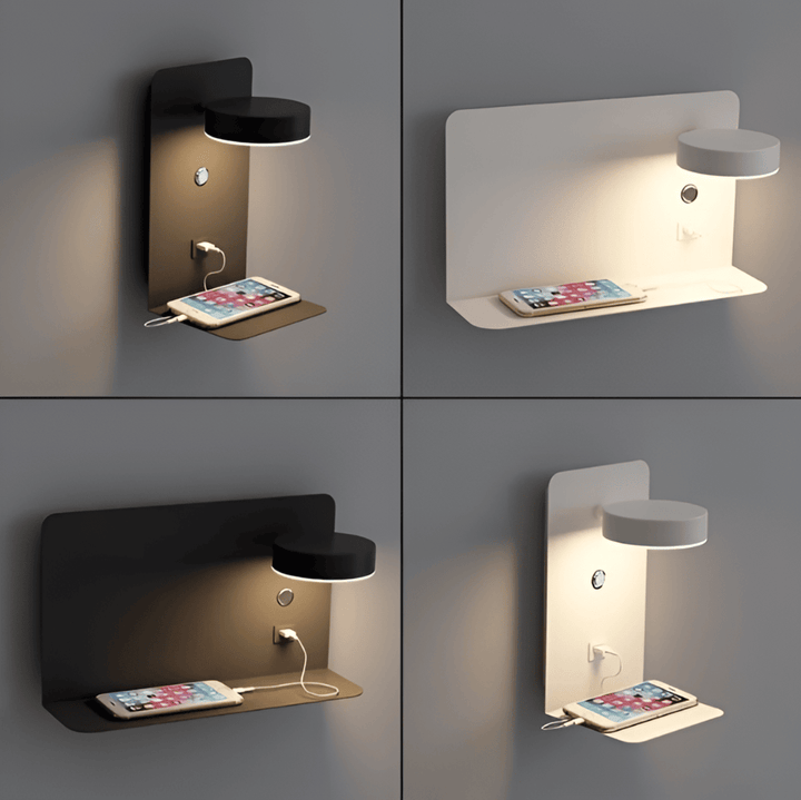 Aluminium Bedside Lamp with Shelf & USB Charging Port