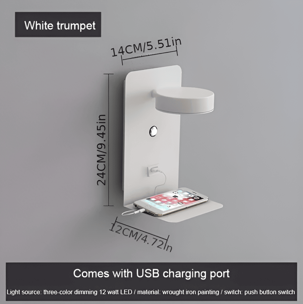 Aluminium Bedside Lamp with Shelf & USB Charging Port