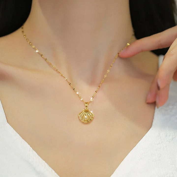 Ocean-Inspired Shell & Pearl Pendant Necklace