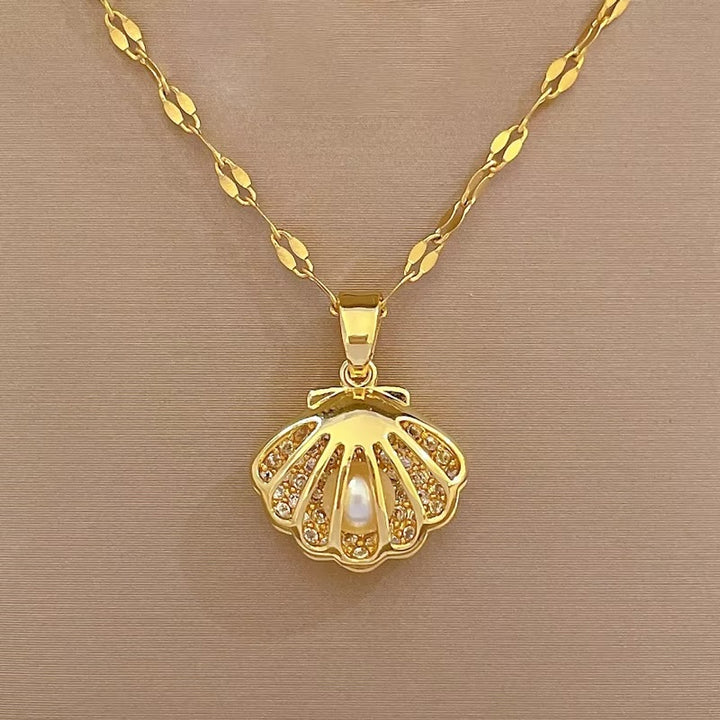 Ocean-Inspired Shell & Pearl Pendant Necklace