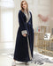 Women’s Navy Blue Plush Robe with Grey Faux Fur Trim