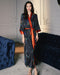Women’s Navy Blue Floral Satin Robe with Coral Trim
