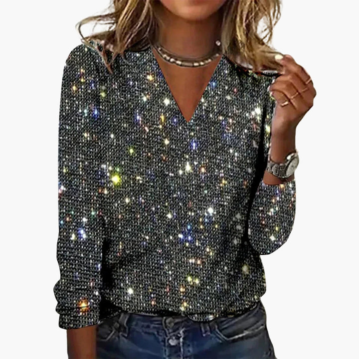 Women’s Sequin Styel V-Neck Long-Sleeve Sweater | Shiny Party Knit Top