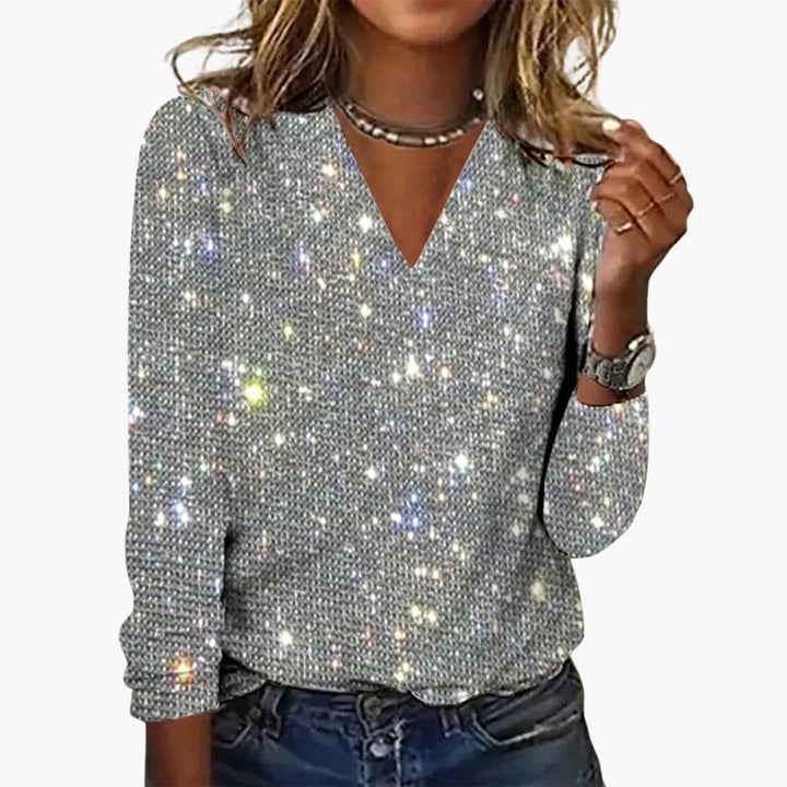 Women’s Sequin Styel V-Neck Long-Sleeve Sweater | Shiny Party Knit Top