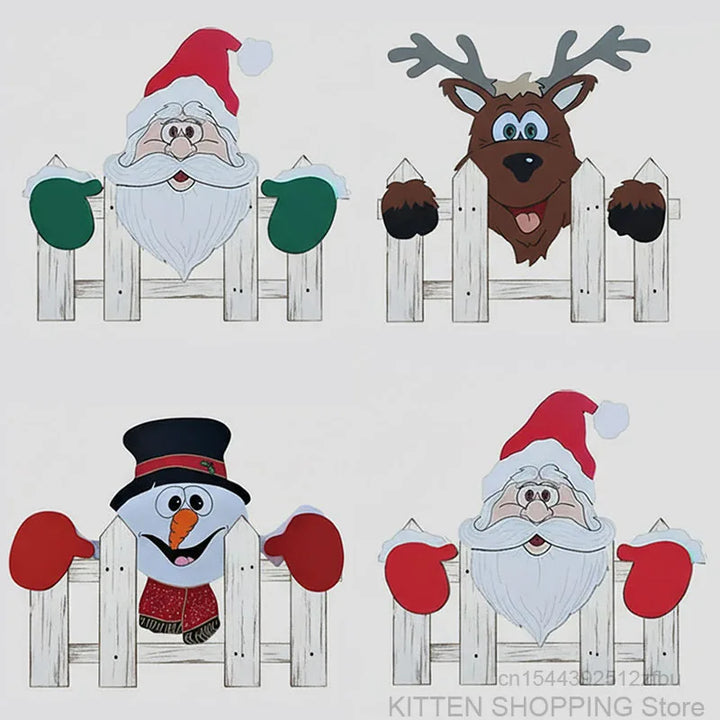 Christmas Santa Claus & Snowman Fence Decoration