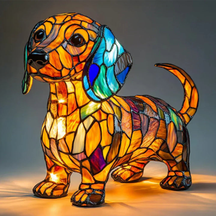Handmade Stained Glass Dog Lamp | Light for Dog Lovers