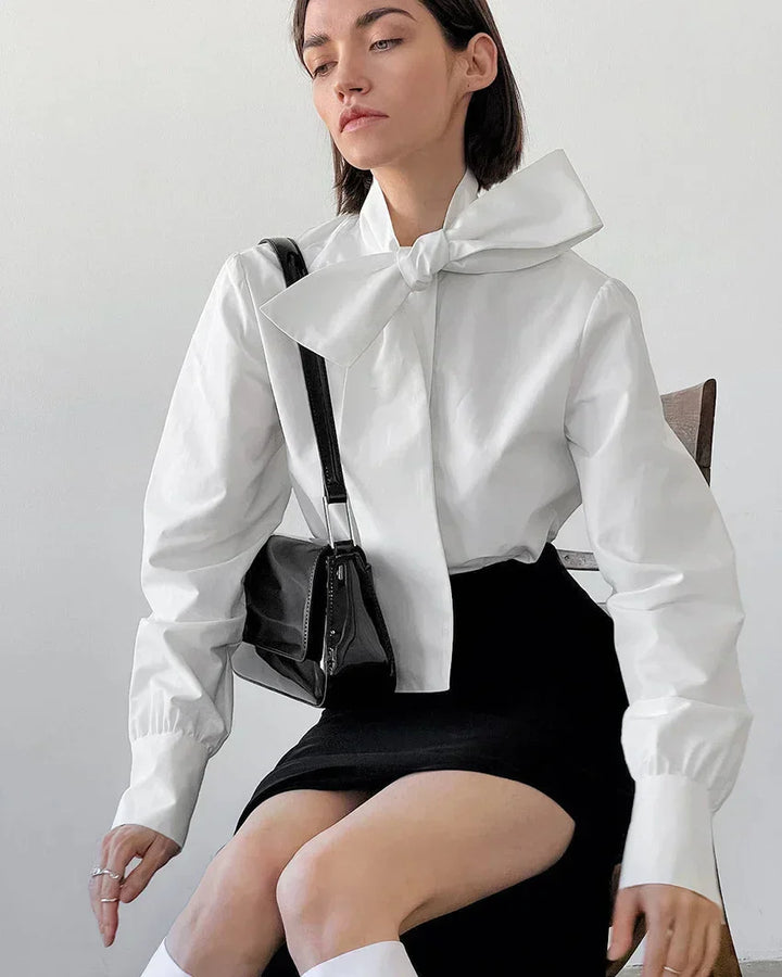 Women's White Blouse | Elegant Bow Tie Neck & Timeless Style