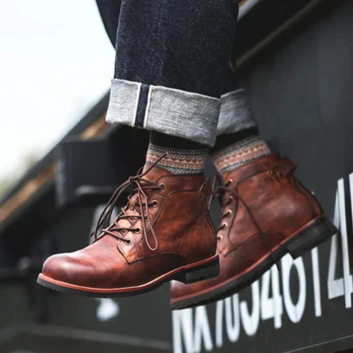 Men’s Retro Leather Winter Boots | Grip Rubber Sole