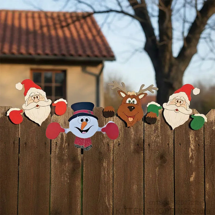 Christmas Santa Claus & Snowman Fence Decoration