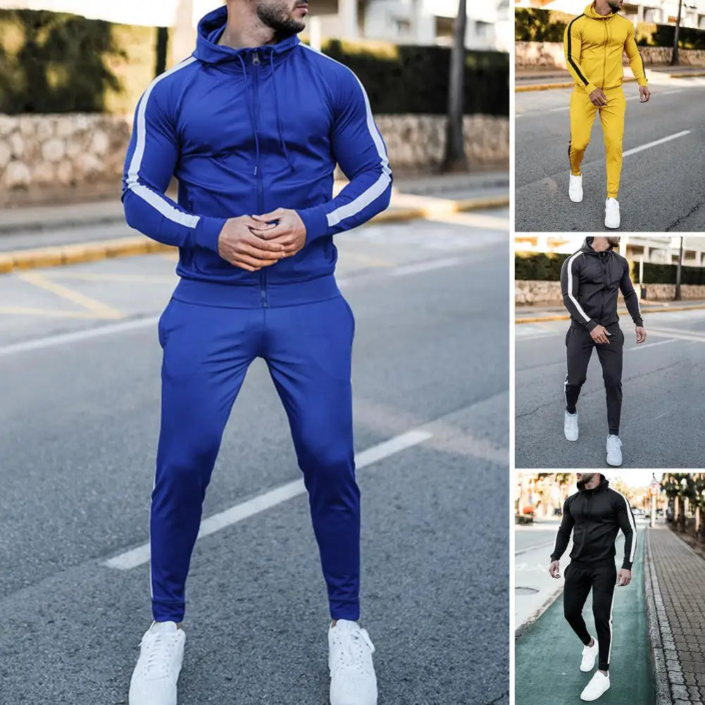 Men's Hooded Tracksuit with White Side Stripes | Relaxed Fit
