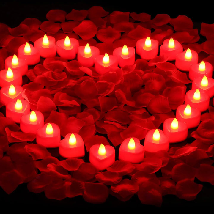 24-Pack Red Shell LED Tea Light Candles | Flameless, Battery-Powered