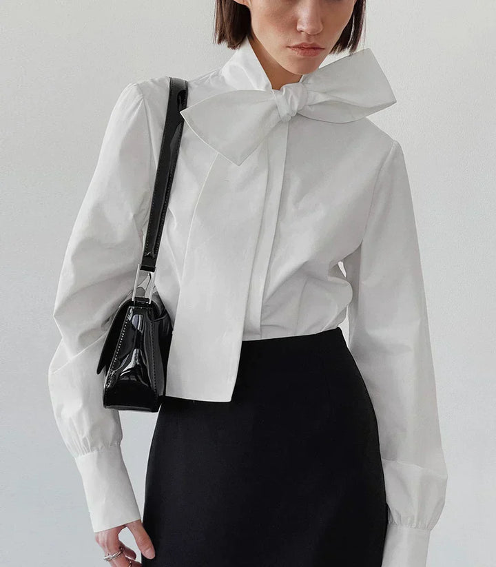 Women's White Blouse | Elegant Bow Tie Neck & Timeless Style