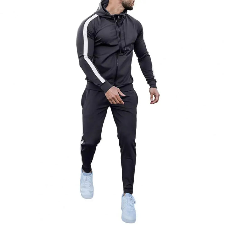 Men's Hooded Tracksuit with White Side Stripes | Relaxed Fit