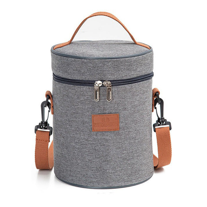 Grey Canvas Insulated Lunch Bag with Brown Handles