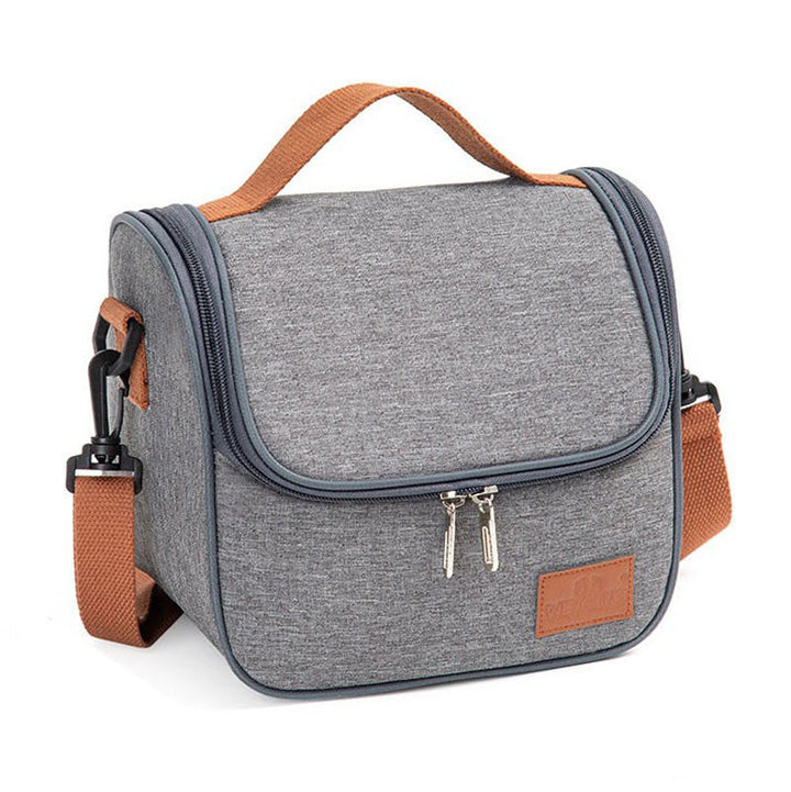 Grey Canvas Insulated Lunch Bag with Brown Handles