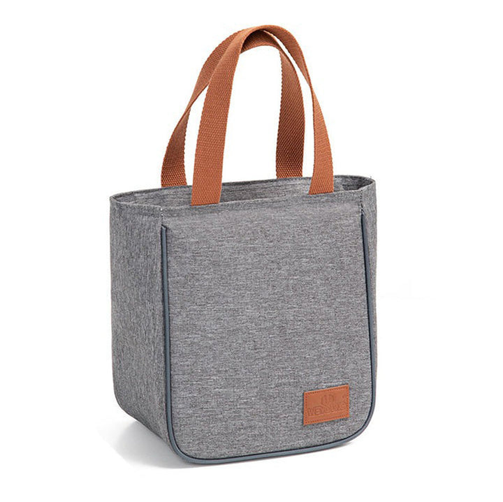 Grey Canvas Insulated Lunch Bag with Brown Handles