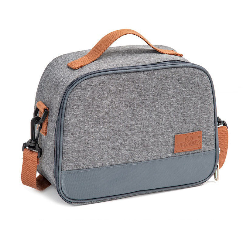 Grey Canvas Insulated Lunch Bag with Brown Handles