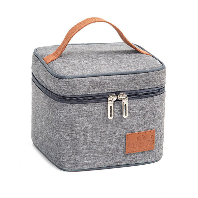 Grey Canvas Insulated Lunch Bag with Brown Handles