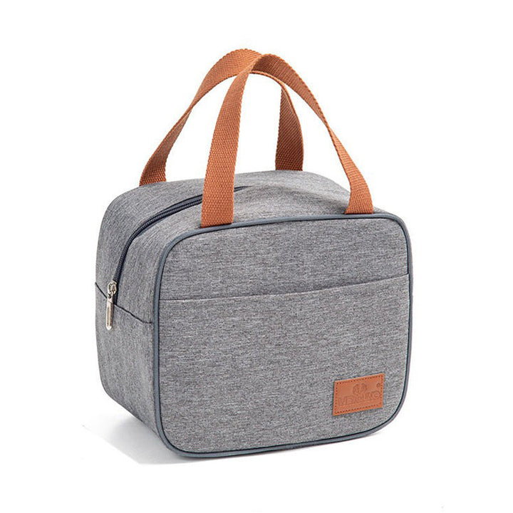 Grey Canvas Insulated Lunch Bag with Brown Handles