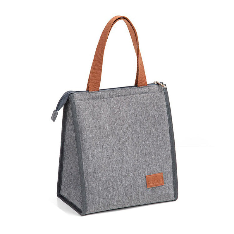 Grey Canvas Insulated Lunch Bag with Brown Handles