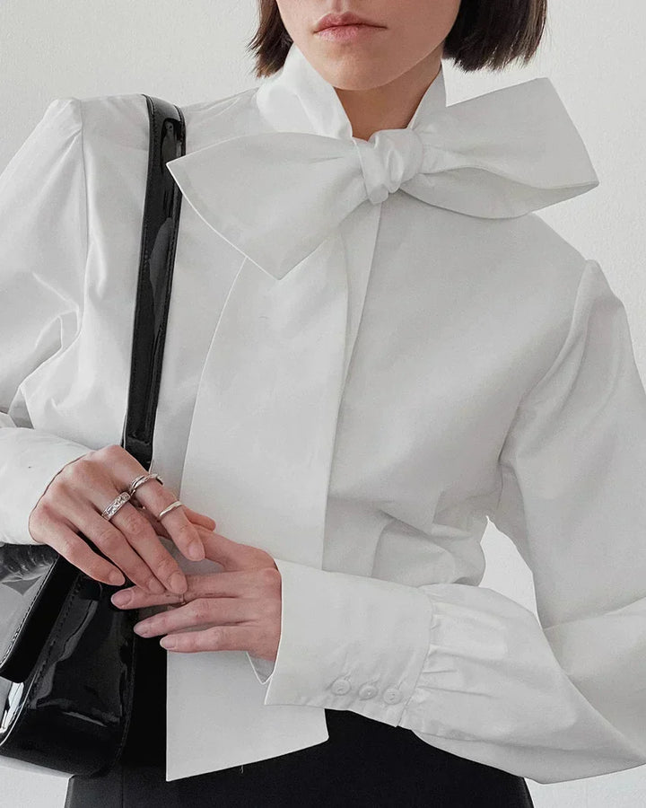 Women's White Blouse | Elegant Bow Tie Neck & Timeless Style