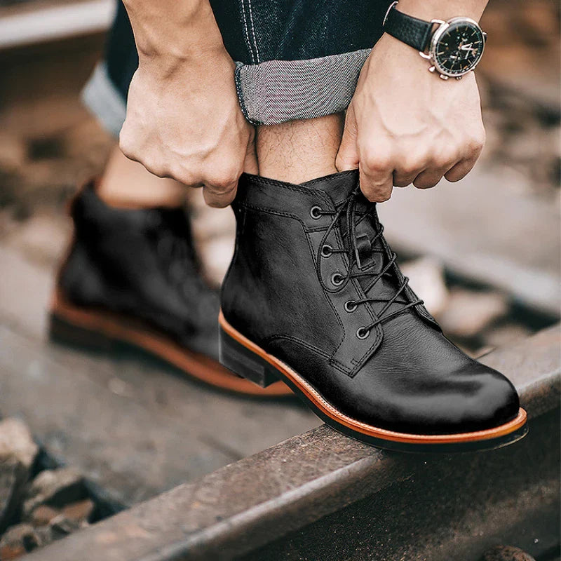 Men’s Retro Leather Winter Boots | Grip Rubber Sole