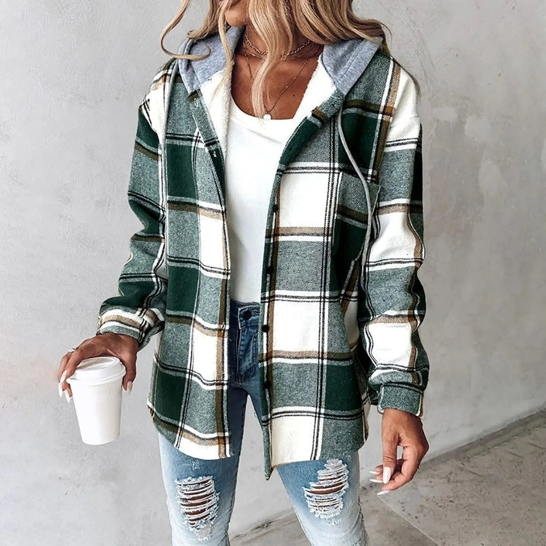 Women's Hooded Plaid Shacket | Relaxed Fit