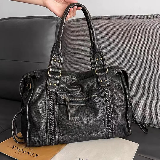 Briseis | Women’s Leather Handbag With Top Handles & Zipper Closure