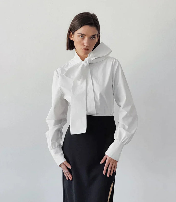 Women's White Blouse | Elegant Bow Tie Neck & Timeless Style