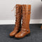 Women’s Retro Leather Lace-Up Boots with Buckle