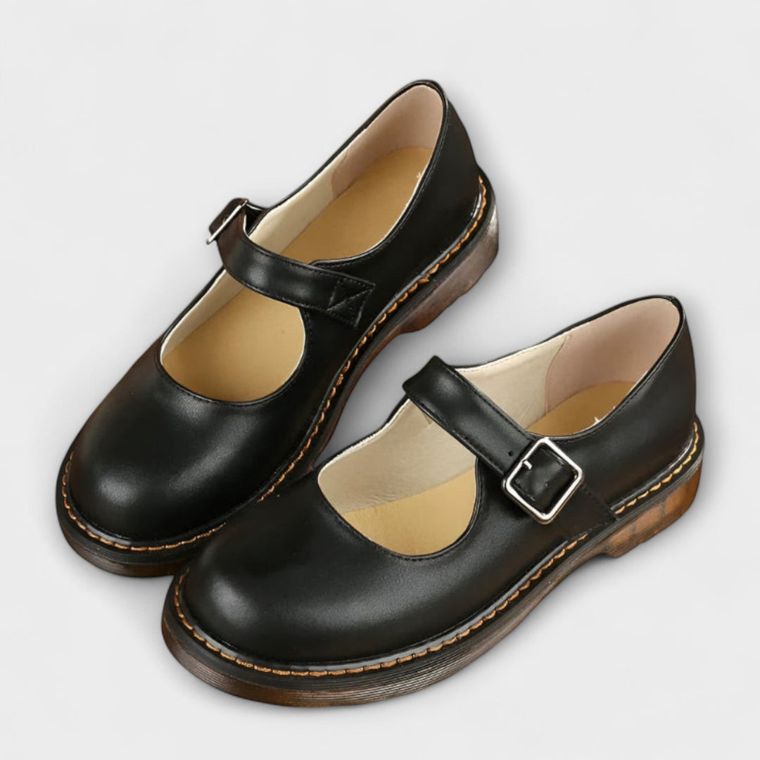 Vintage Faux Leather Strapped Shoes | Women’s Comfort Sole Flats