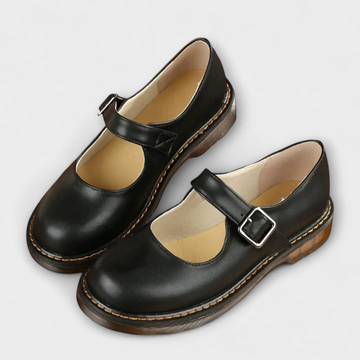 Vintage Faux Leather Strapped Shoes | Women’s Comfort Sole Flats