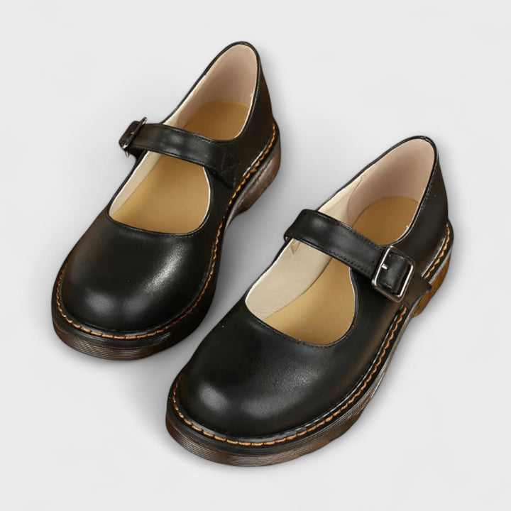 Vintage Faux Leather Strapped Shoes | Women’s Comfort Sole Flats