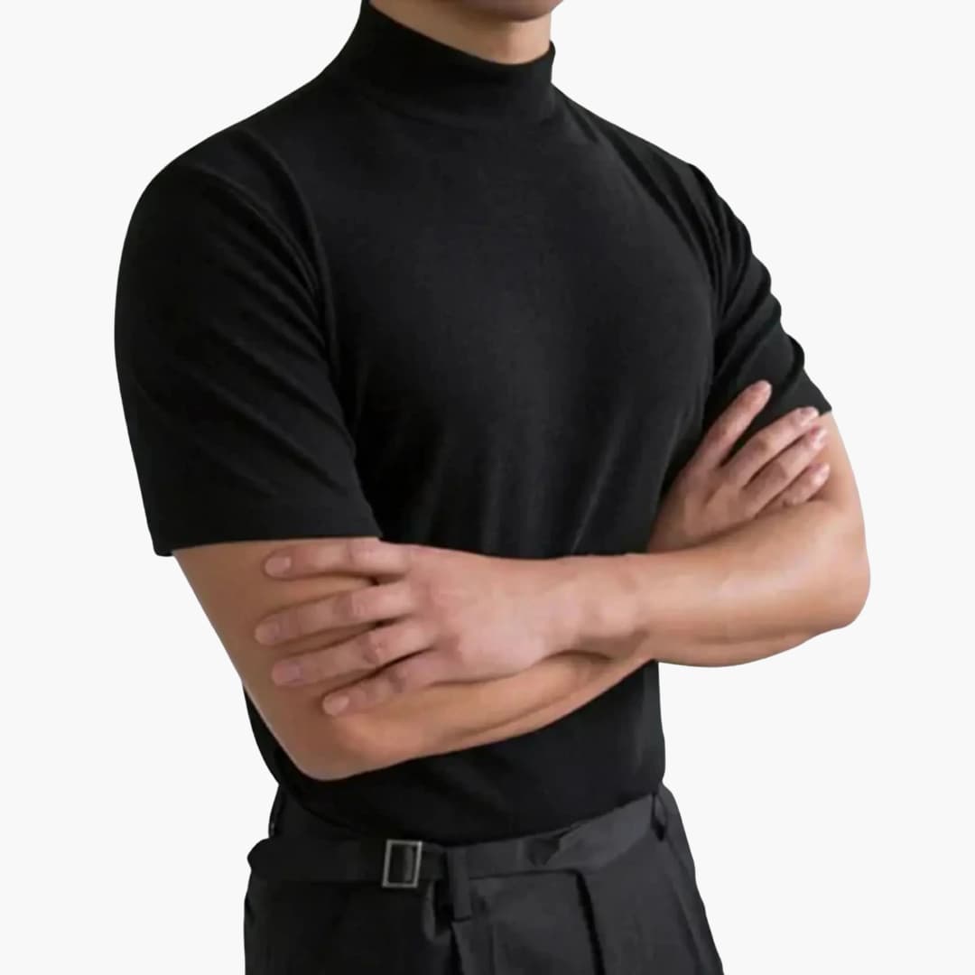 Men’s Breathable Slim-Fit High-Neck Short-Sleeve T-Shirt