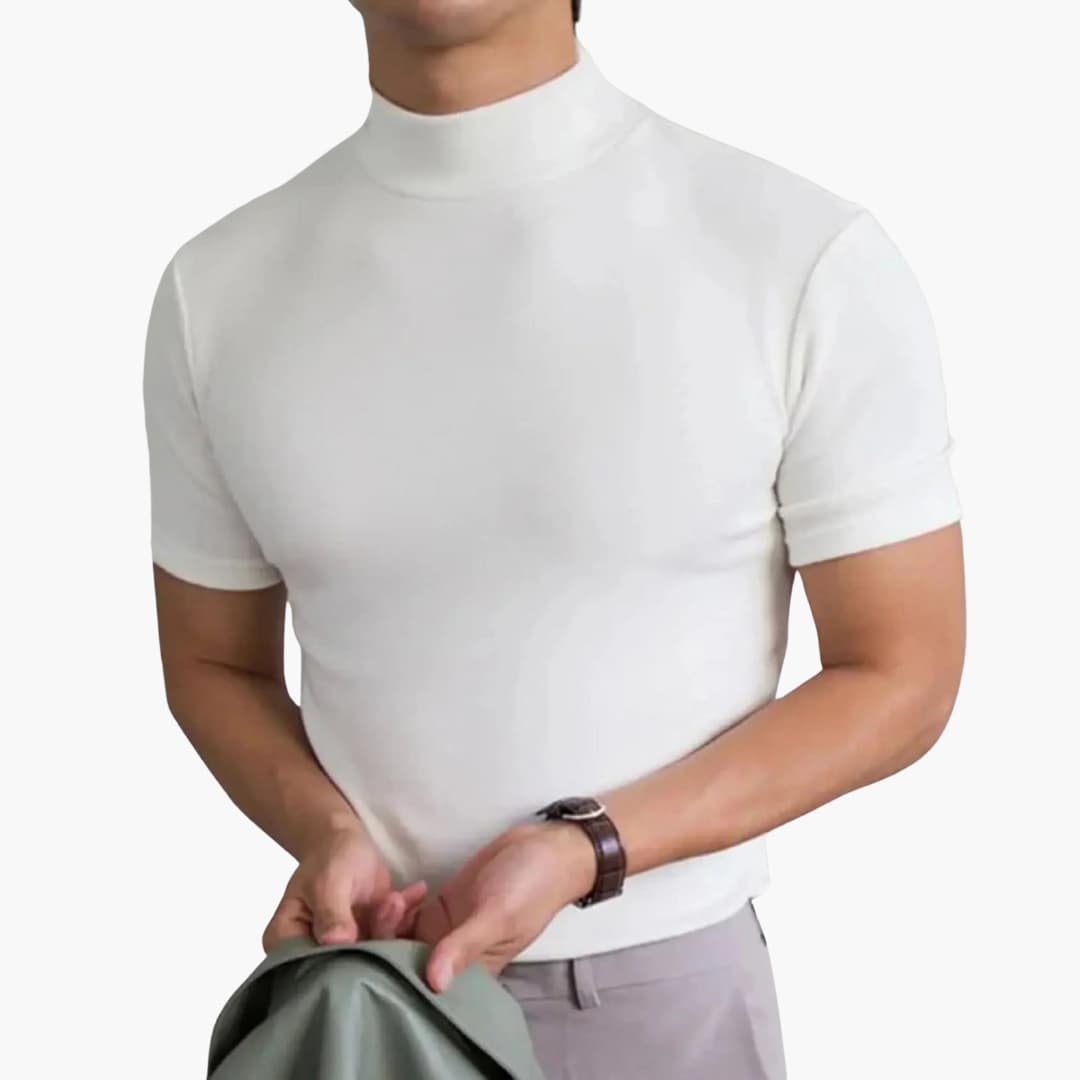 Men’s Breathable Slim-Fit High-Neck Short-Sleeve T-Shirt