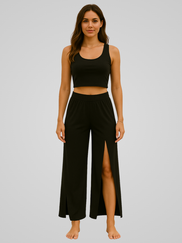 Juna | Women’s Elegant Wide-Leg Yoga Pants with Side Slits