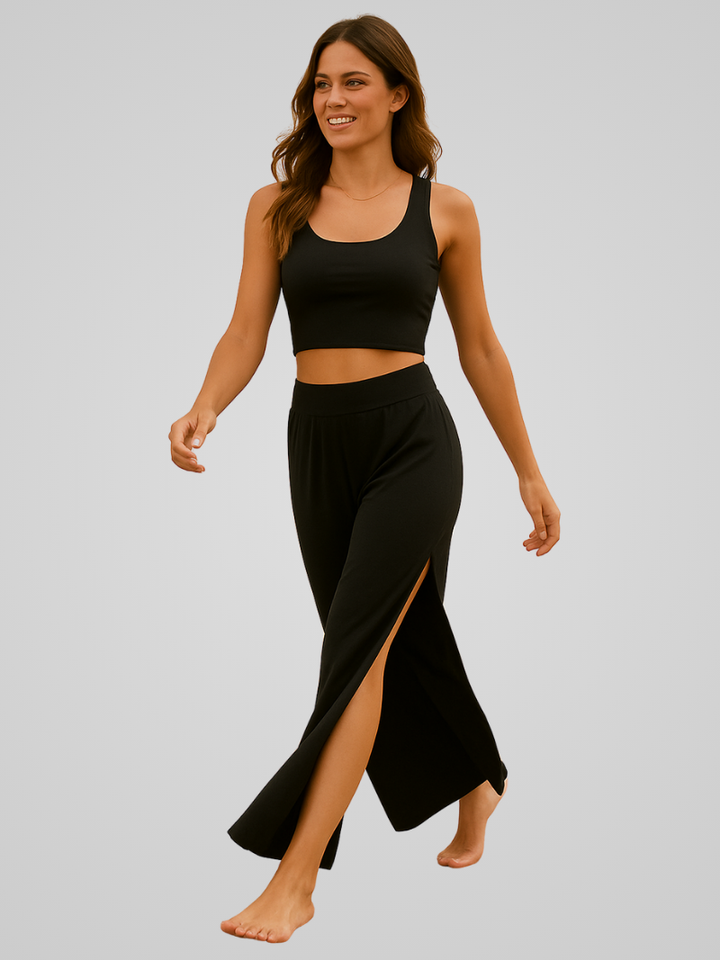Juna | Women’s Elegant Wide-Leg Yoga Pants with Side Slits