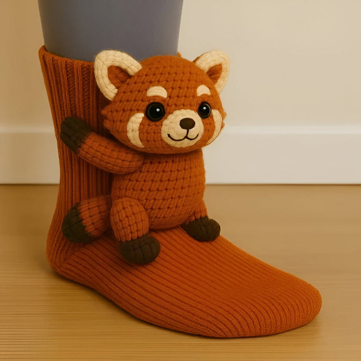 Warm Cozy Indoor Socks with 3D Detail | Plush Animal-Design