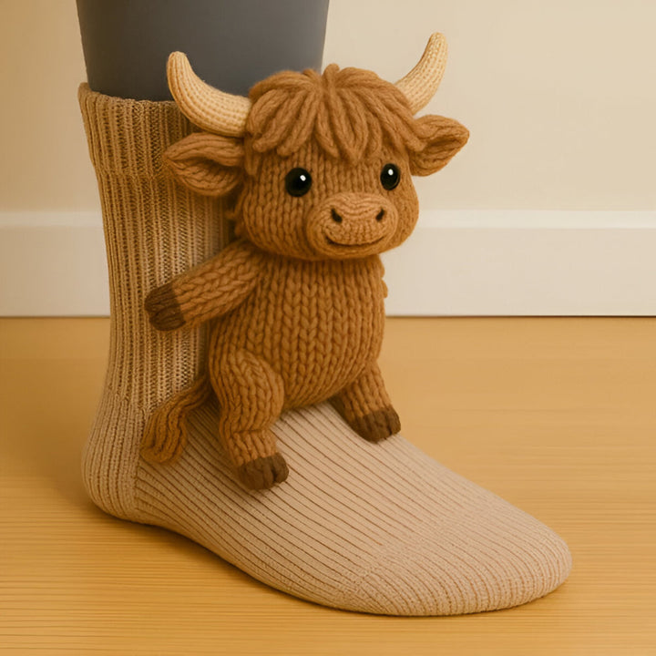 Warm Cozy Indoor Socks with 3D Detail | Plush Animal-Design